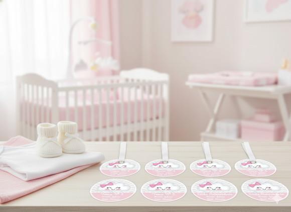 Kit Tag Troca Maternidade Personalizado Nuvem Rosa (6 Un)