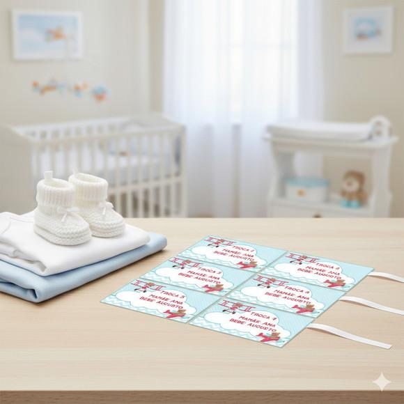 Kit Tag Troca Maternidade Personalizado Ursinho Aviador
