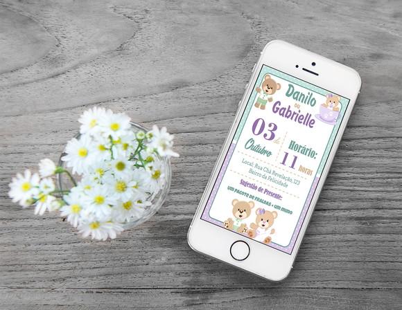 Convite Digital Personalizado Chá Revelação Ursinhos