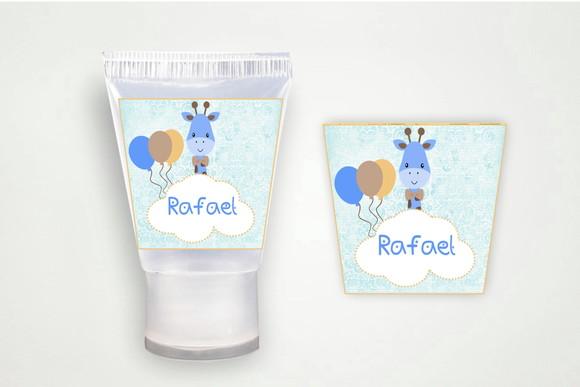 Etiqueta Personalizada Bisnaga Álcool Gel Girafinha Azul