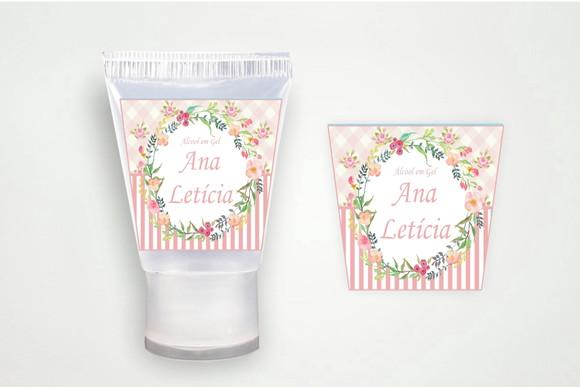 Rótulo Personalizado Bisnaga Álcool Gel Floral Rosa