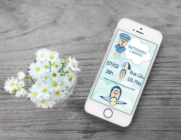 Convite Digital Personalizado Ursinho Aviador