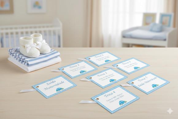 Kit Tag Troca Maternidade Personalizado Azul (6 Unidades)