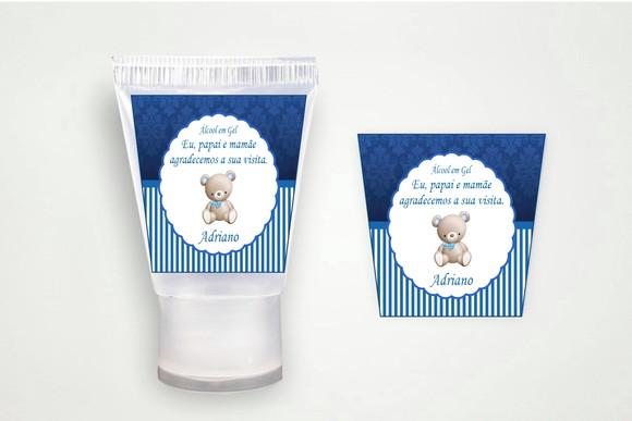 Etiqueta Personalizada Álcool Gel Ursinho Azul Escuro