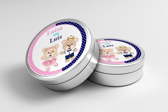 Adesivo Personalizado Latinha Ursinhos Rosa e Azul Escuro