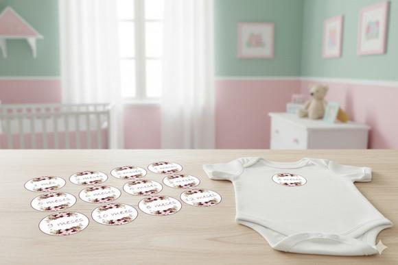 Adesivo Mesversário Floral Marsala Personalizado | Artesanou