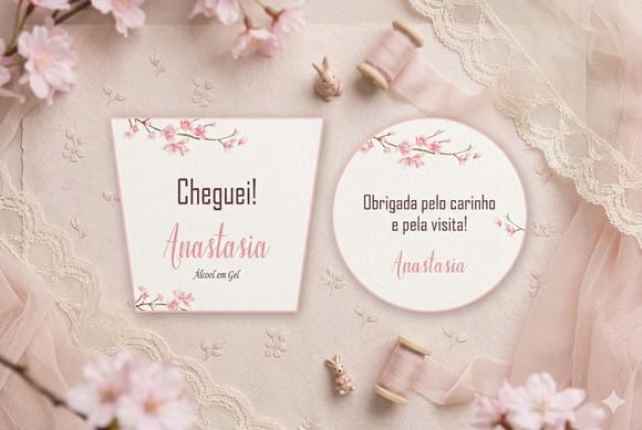 Rótulo Personalizado Álcool Gel Maternidade Flores e Tag