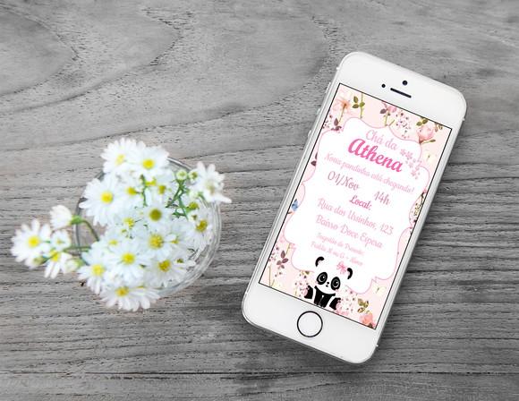 Convite Digital Personalizado Panda Rosa