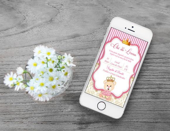 Convite Digital Personalizado Ursinha Princesa
