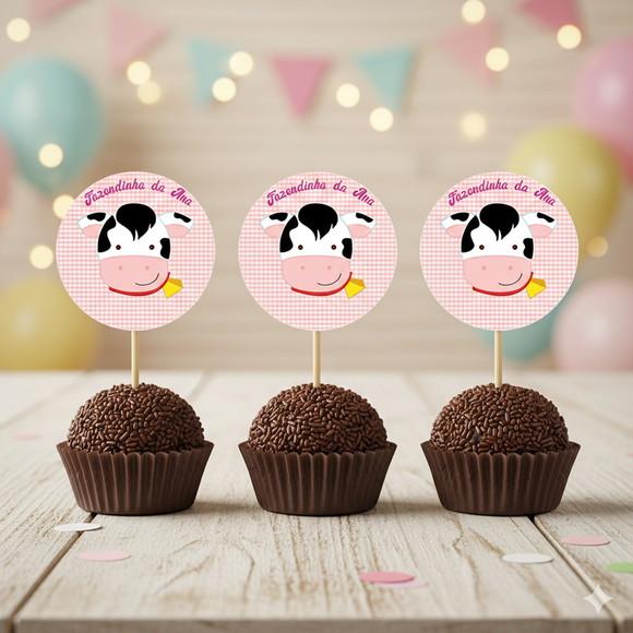 Topper para Docinho Personalizado Fazendinha Rosa