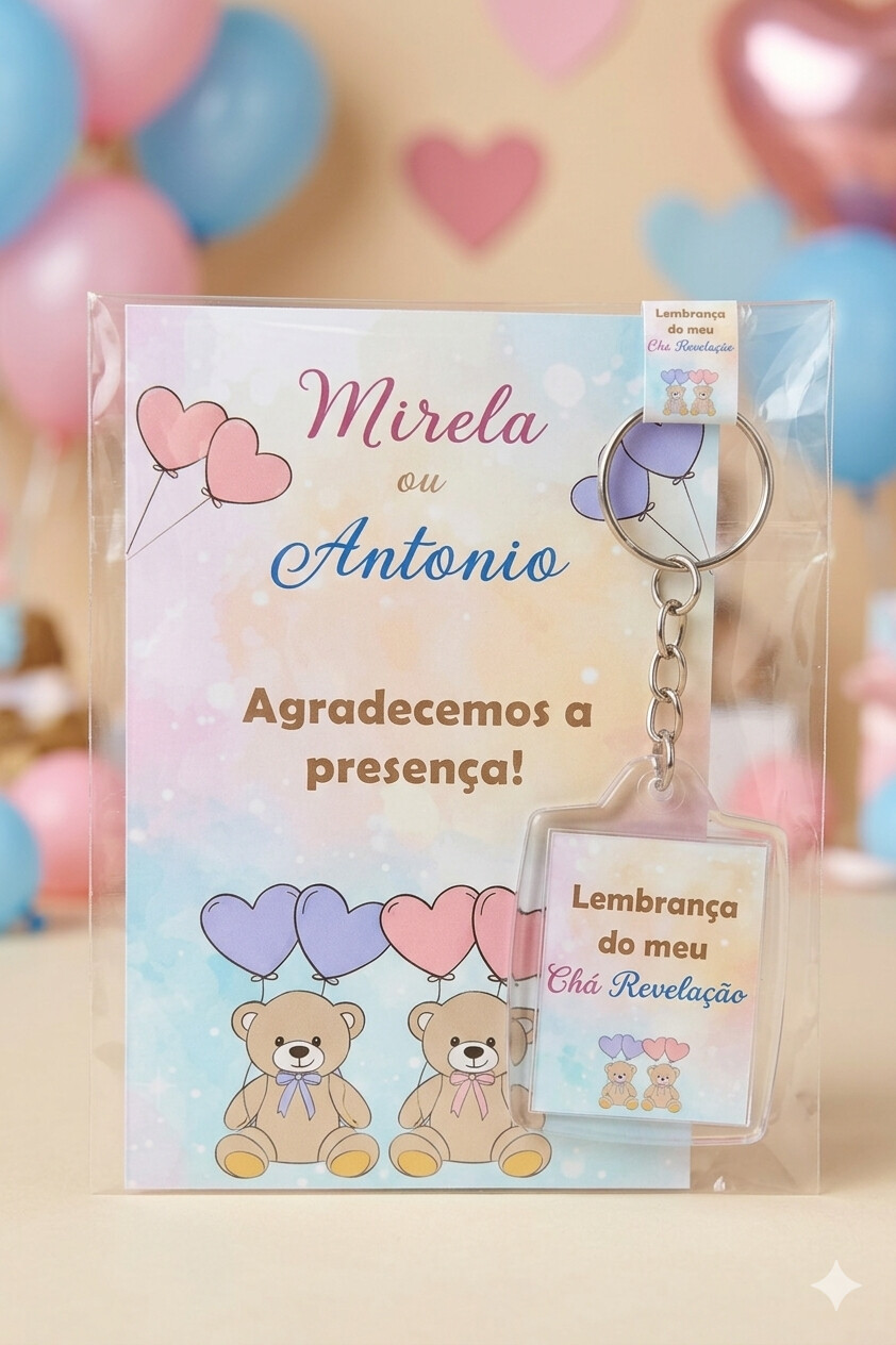 Chaveiro Personalizado Chá Revelação Ursinhos