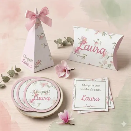 Kit Lembrancinha Personalizada Maternidade Floral - 50 Itens