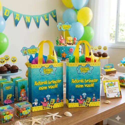 Sacolinha Personalizada Bob Esponja Lembrancinha Festa Tam P