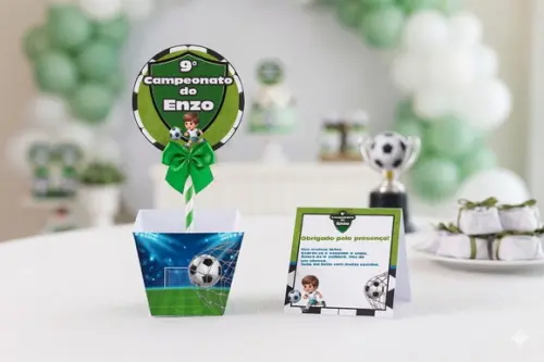Centro de Mesa Personalizado Futebol com Cartão de Mesa
