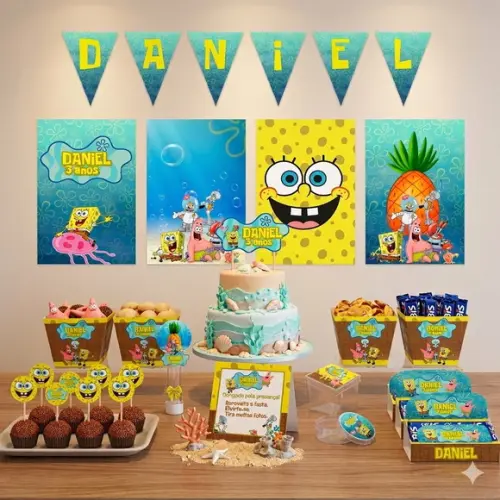 Kit Festa Completa Personalizada Bob Esponja - Tam G