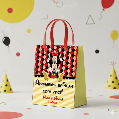 Sacolinha Personalizada Mickey e Minnie Lembrancinha - Tam P