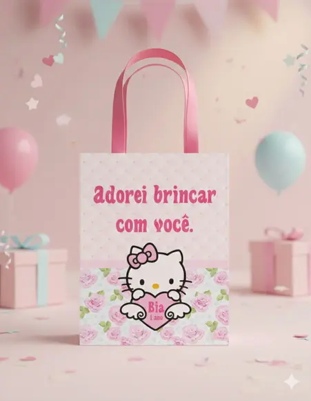 Sacolinha Personalizada Hello Kitty Lembrancinha Festa Tam P
