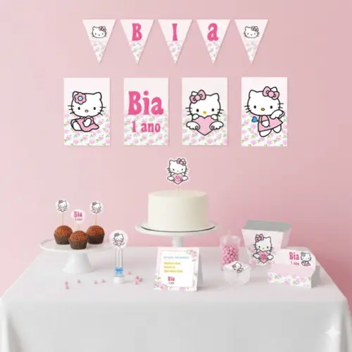 Kit Festa Completa Personalizada Hello Kitty Rosa - Tam G