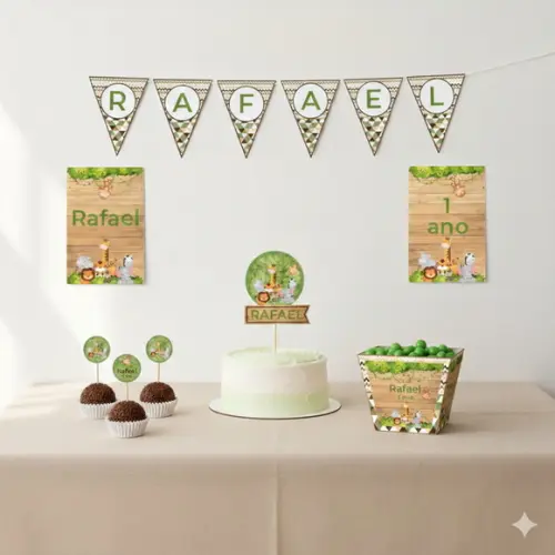 Kit Festa Personalizada Safari Cute - Tamanho P