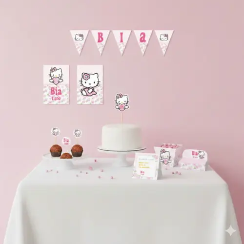 Kit Festa Personalizada Só Um Bolinho Hello Kitty Rosa Tam m
