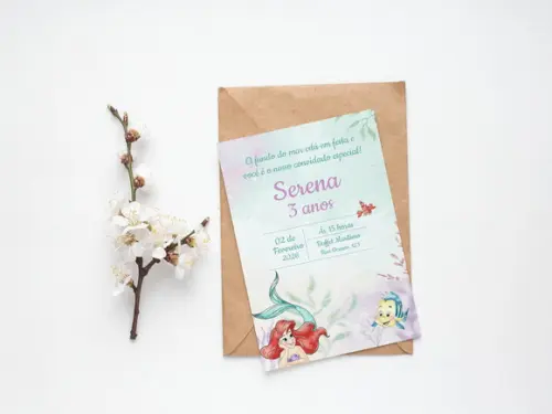 Convite Digital Personalizado a Pequena Sereia Aquarela