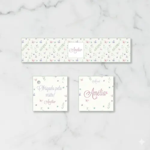 Kit Maternidade Rótulo Água, Álcool e Tag Floral