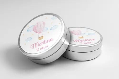 Adesivo Personalizado Latinha Balão Rosa
