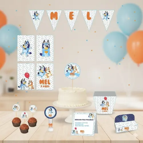 Kit Festa Personalizada Completa Bluey - Tamanho G
