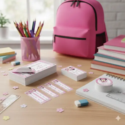 180 Etiquetas Escolares Personalizadas Minnie Rosa