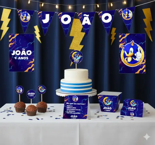 Kit Festa Infantil Sonic Personalizado - Tamanho m