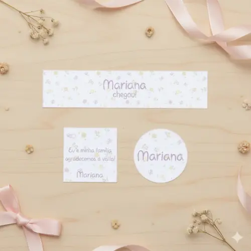 Kit Personalizado Menina: Rótulo Água, Tag e Adesivo