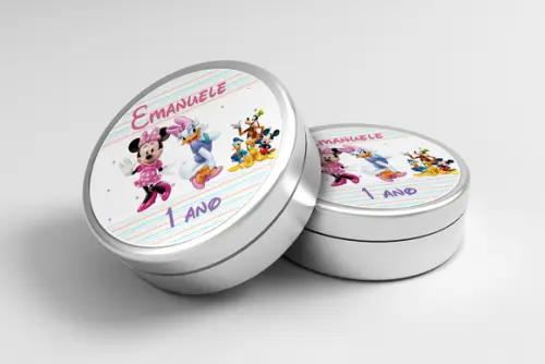 Adesivo Personalizado Latinha Aniversário Minnie e Margarida