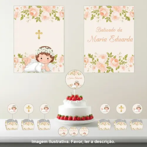 Kit Festa Personalizada Batizado Anjinha - 33 Itens