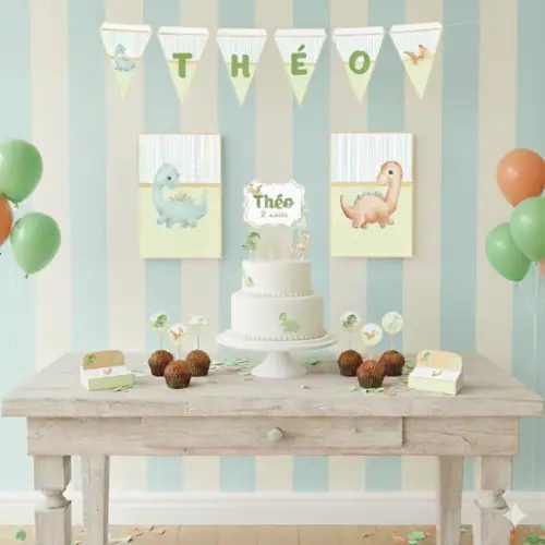 Kit Festa Personalizada Dinossauro Aquarela - 39 Itens