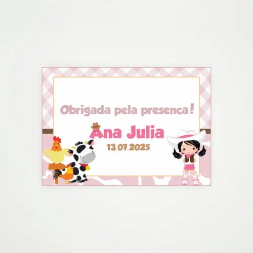Tag Lembrancinha Fazendinha Rosa (30 Unidades)