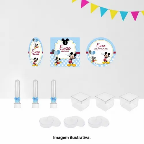 Kit Festa Acrílicos Mickey Azul (45 Itens)