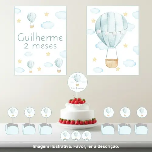 Kit Festa Personalizada Balão Aquarela - 33 Itens