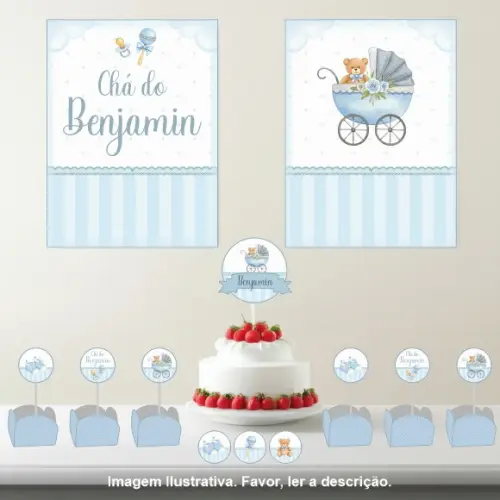 Kit Festa Personalizada Chá de Bebê sem Tema - 33 Itens