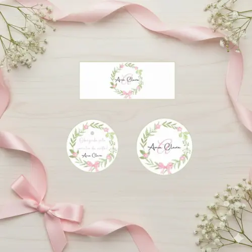 Kit Personalizado Floral: Rótulo Água, Tag e Adesivo