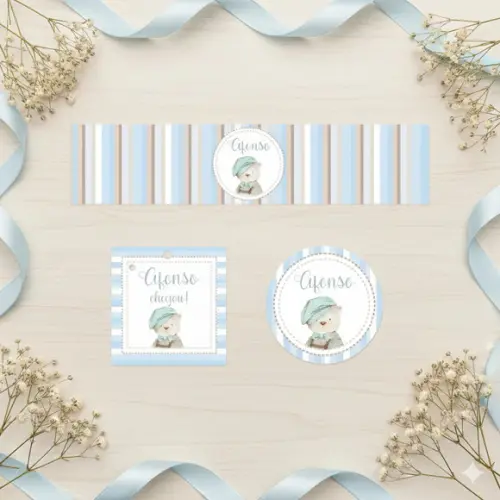 Kit Personalizado Ursinho: Rótulo Água, Tag e Adesivo