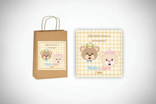 Adesivo Personalizado Sacolinha Gêmeos Ursinhos