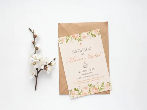 Convite Digital Personalizado Batizado Minimalista Floral