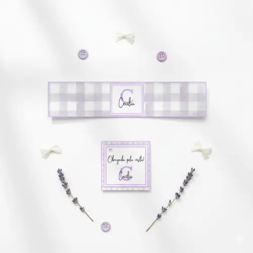 Rótulo Água Personalizado Xadrez Lilás com Tag