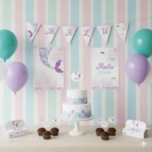 Kit Festa Personalizada Sereia (39 Itens)