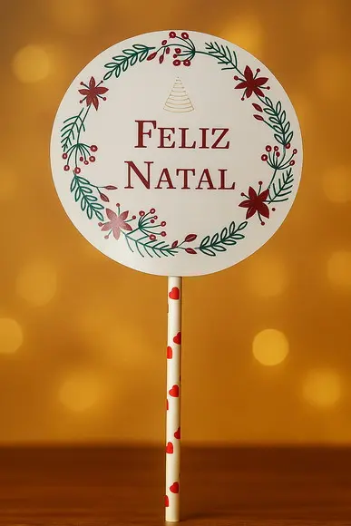 Pronta Entrega - Topo Bolo Redondo Feliz Natal