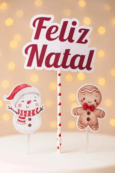 Pronta Entrega - Topo Bolo Feliz Natal Aquarela