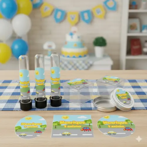 Kit Personalizado Latinha, Tubete, Caixa Carrinhos Mod. 2