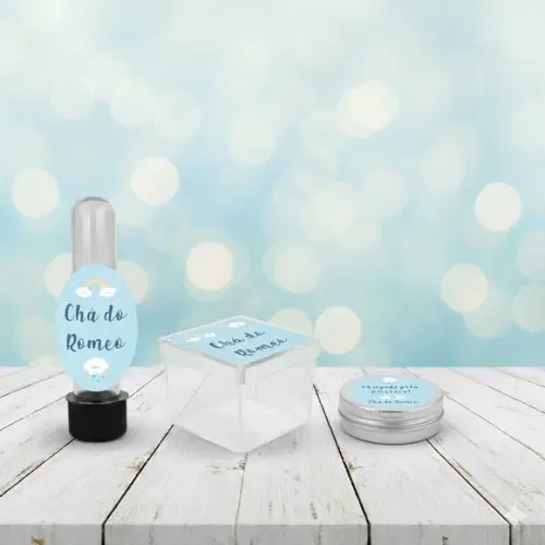 Kit Personalizado Latinha, Tubete, Caixa Chuva de Amor Azul