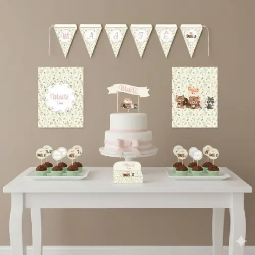 Kit Festa Personalizada Bosque Aquarela - 39 Itens