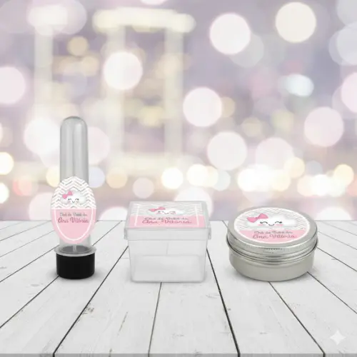 Kit Personalizado Latinha, Tubete, Caixinha Nuvem Rosa